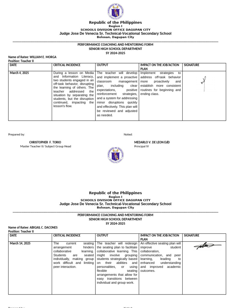 Coaching and Mentoring Form | PDF | Educational Assessment | Mentorship