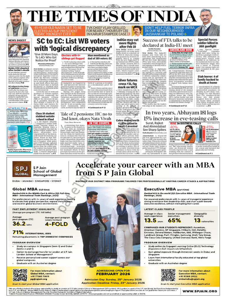The Times of India Ahmedabad 20-01-2026 | PDF | Intensive Care Unit