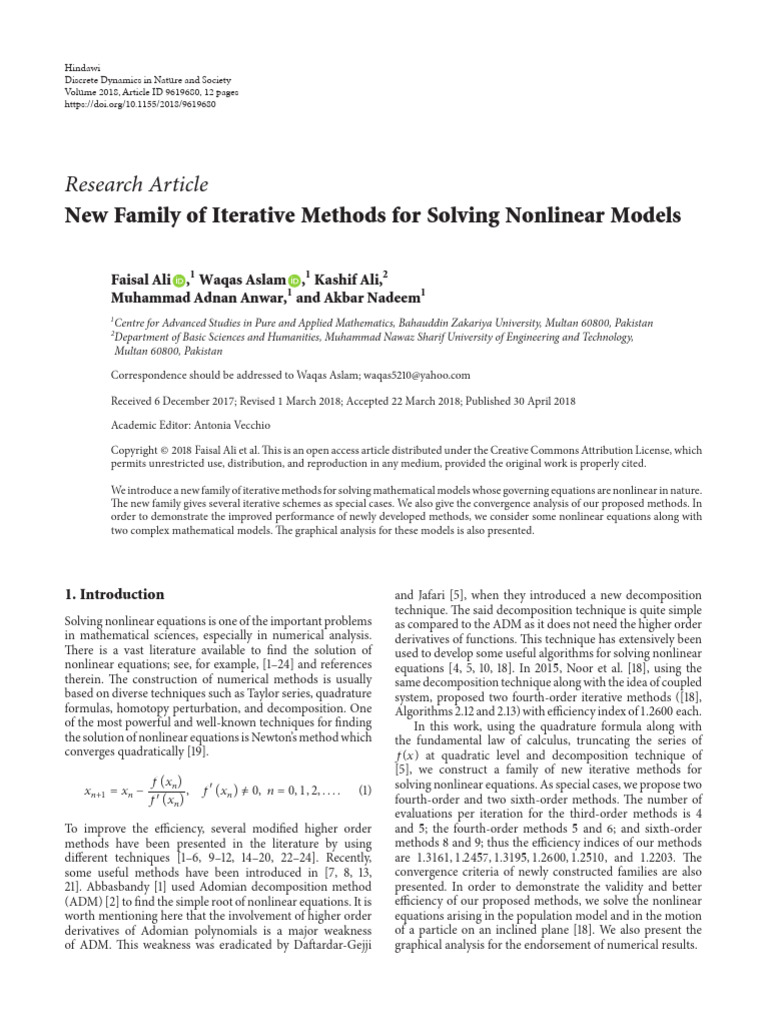 New Family of Iterative Methods For Solving Nonlin | PDF | Numerical ...