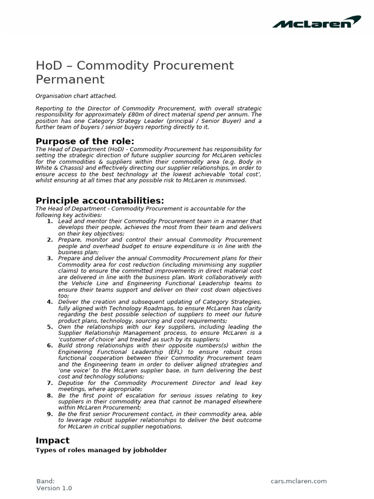 JD HoD Commodity Procurement 260624 | PDF | Procurement | Supply Chain