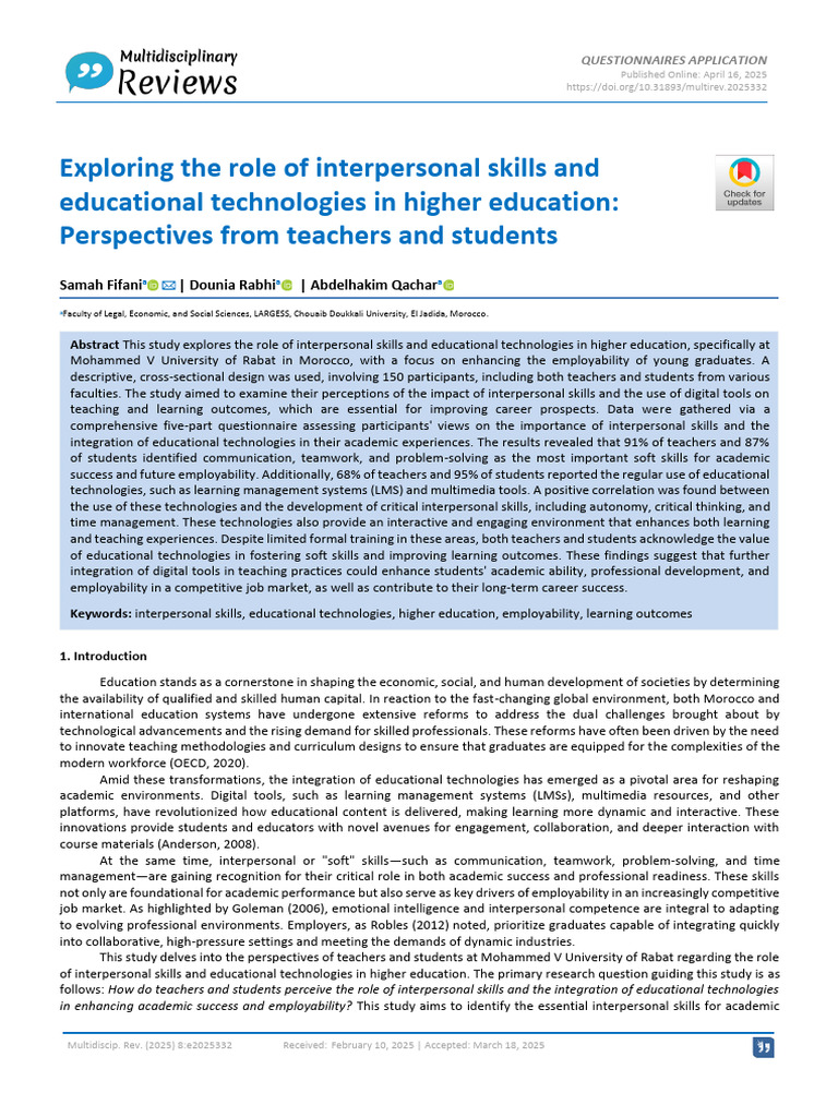 Exploring The Role of Interpersonal Skills and Edu | PDF | Educational ...