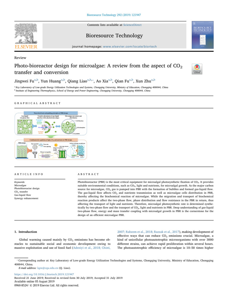 Photo-bioreactor Design for Microalgae | PDF | Carbon Dioxide | Chemistry