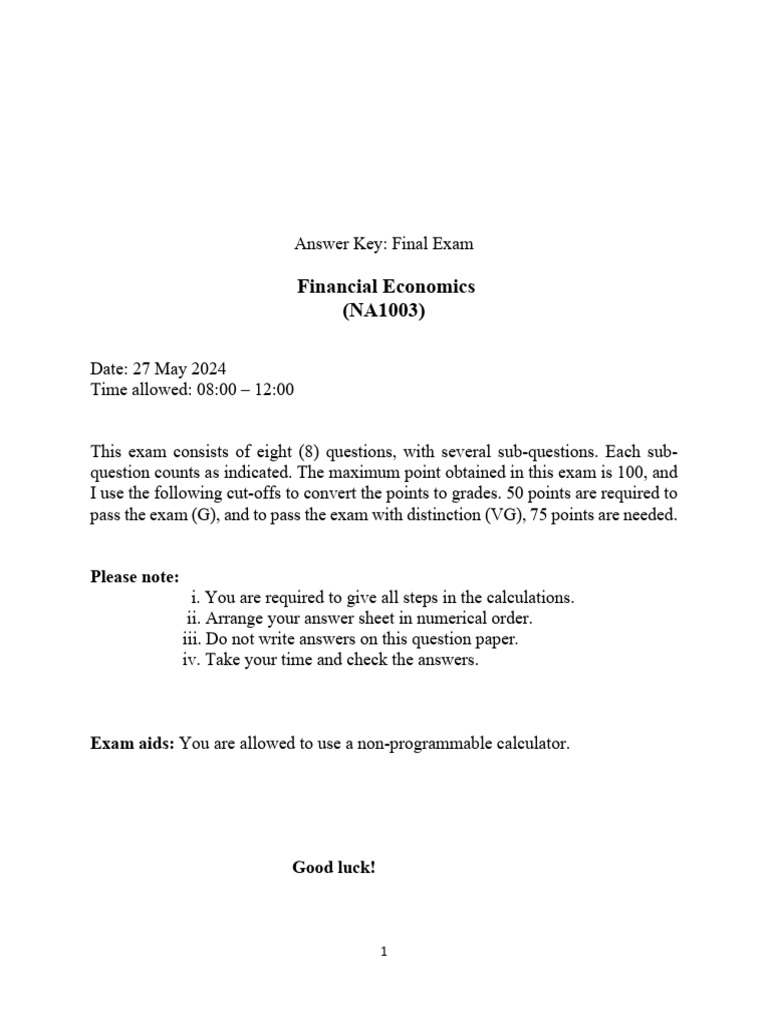 Answer Key - Final Exam - NA1003 - VT2024 | PDF | Internal Rate Of ...