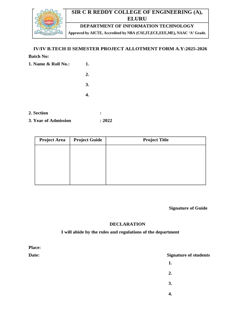 Project Allotment Form | PDF