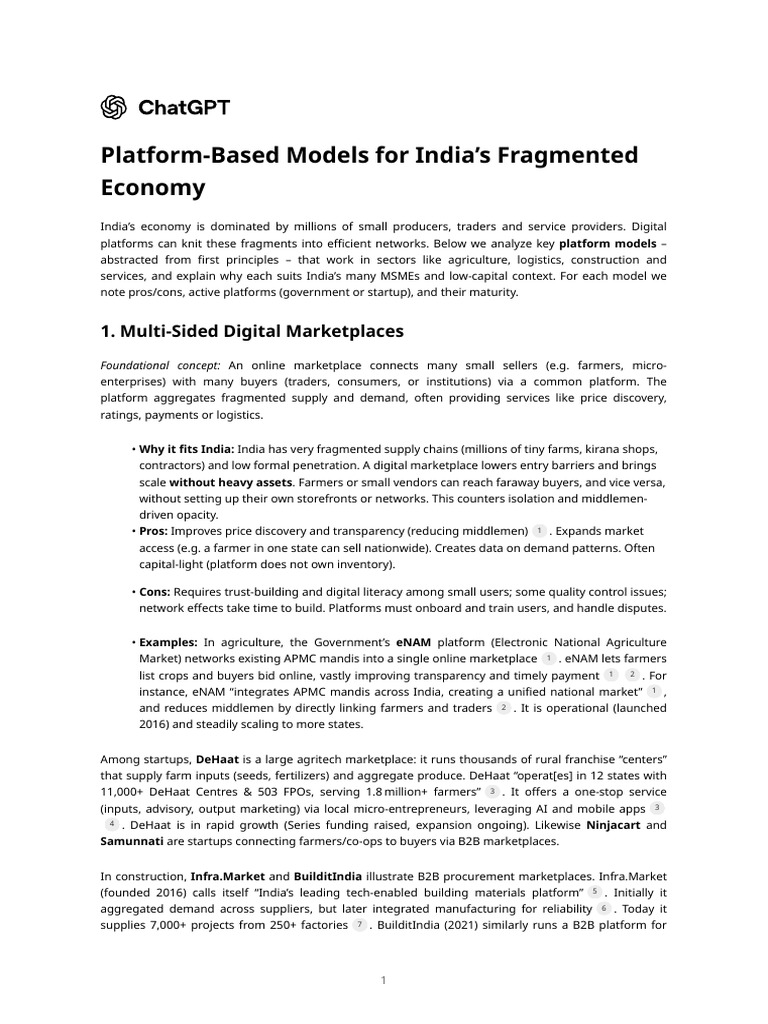 Platform-Based Models For India's Fragmented Economy | PDF | Logistics ...