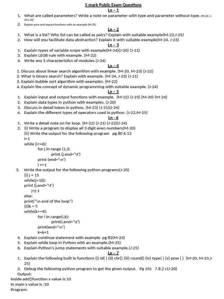 5 Marks Public Questions Xii Cs | PDF | Parameter (Computer Programming ...