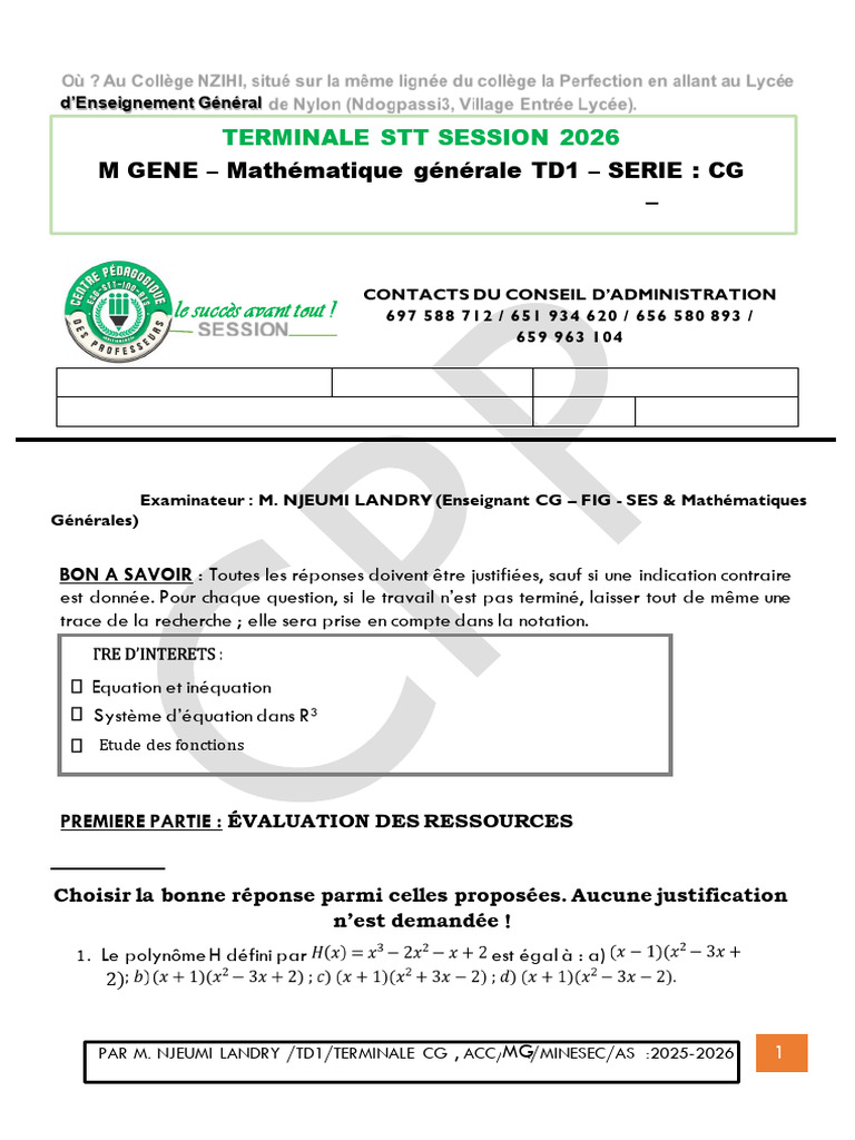 TD1 Math Générale | PDF | Mathématiques