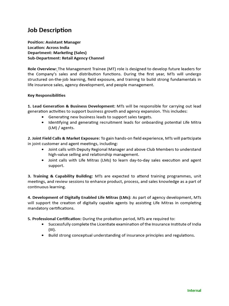 Job Role 2026 - Marketing (Sales) Retail Agency | PDF