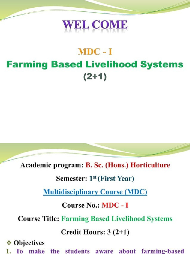 Open Farming Based Livelihood Systems Lecture Ppt PDF 62 | PDF