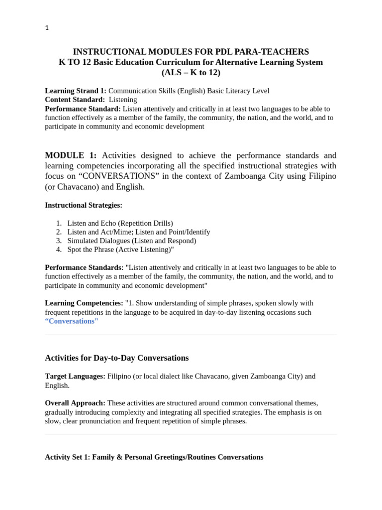 Modules For Als PDL Para-Teachers | PDF | Learning | Vocabulary