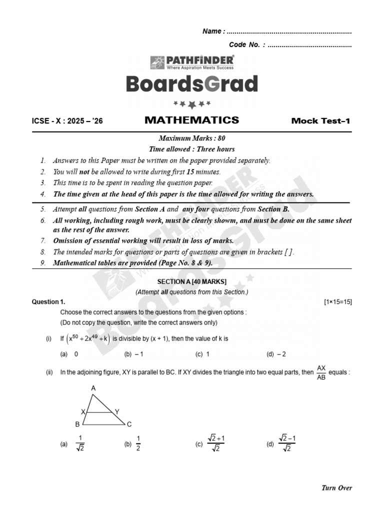 X MT 1 Mathematics QP | PDF | Circle | Sphere