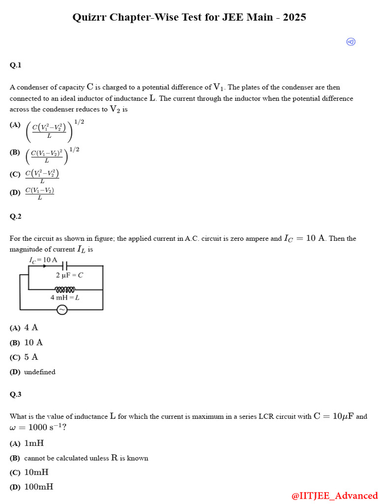 Alternating Current - Test 4 | PDF | Electrical Network | Inductance