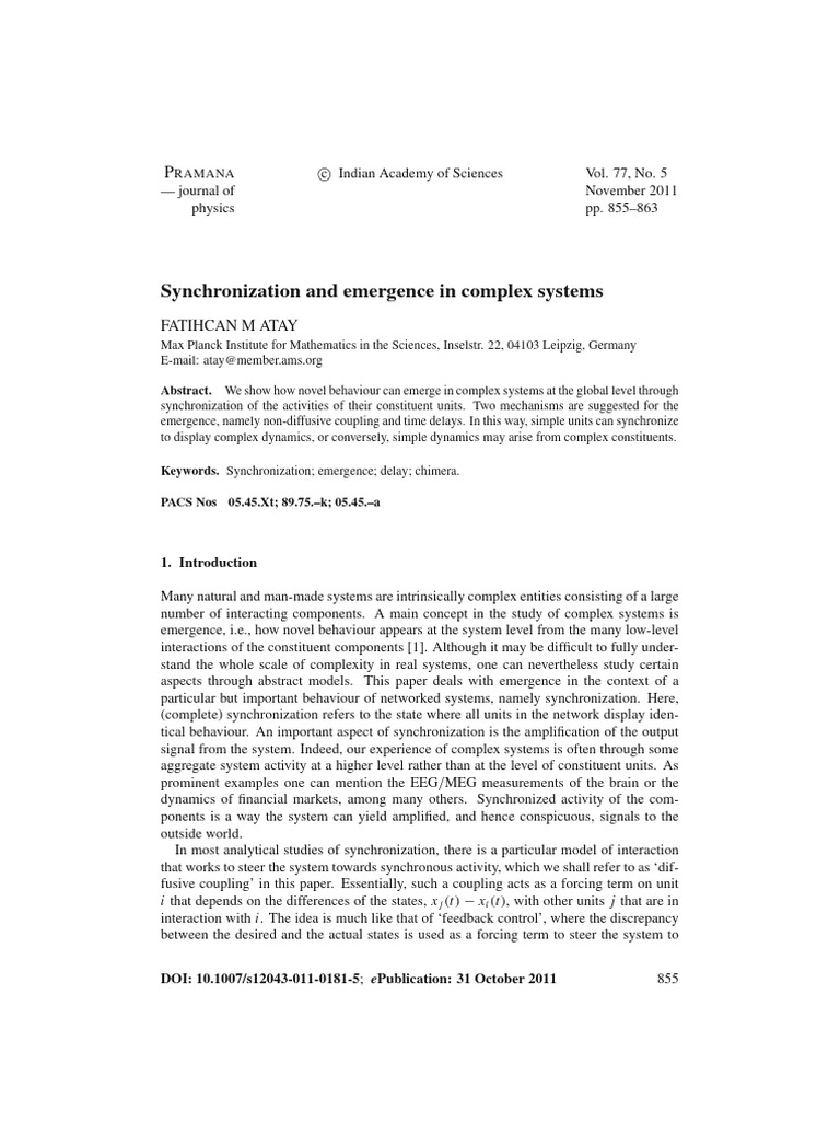 Synchronization and Emergence | PDF | Chaos Theory | Oscillation