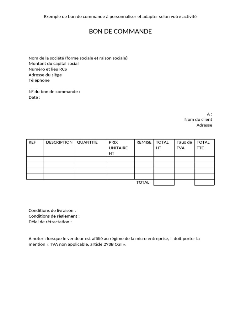 Modele de Bon de Commande | PDF