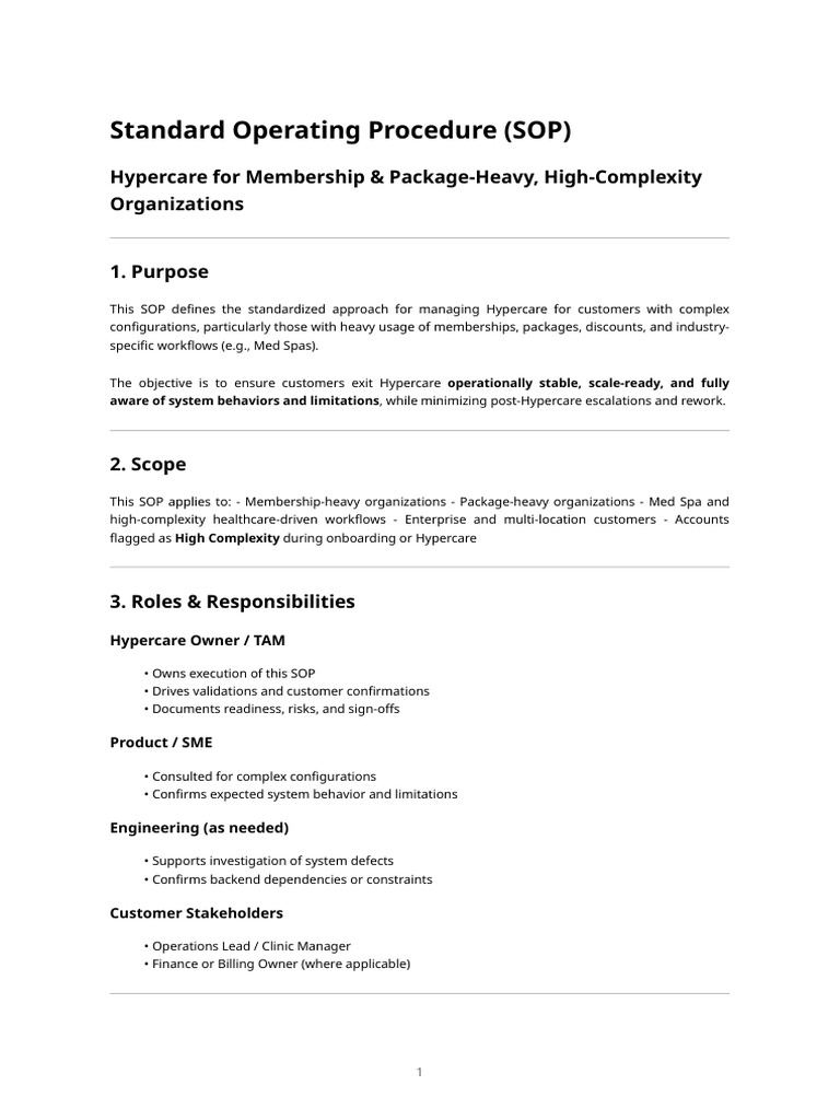 Hypercare Sop - Membership & Package-Heavy Customers | PDF