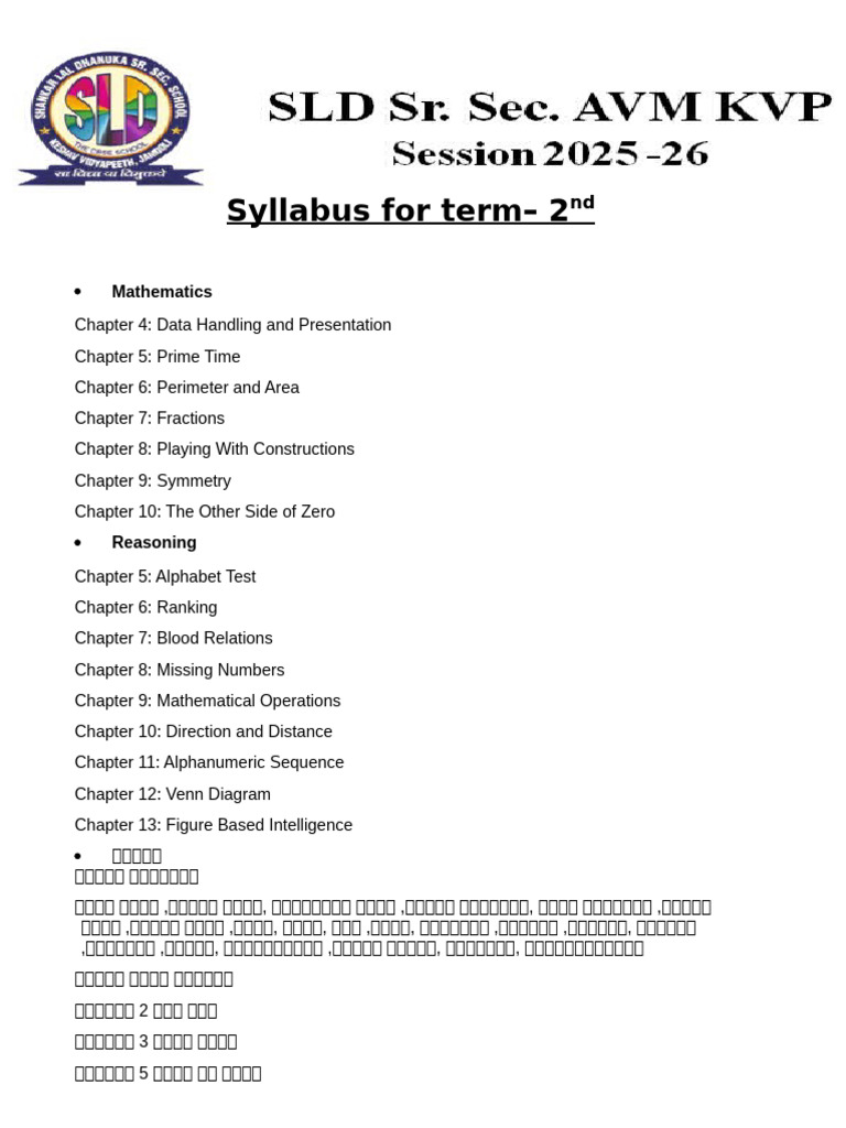 Class 6 Syllabus For Term 2 | PDF