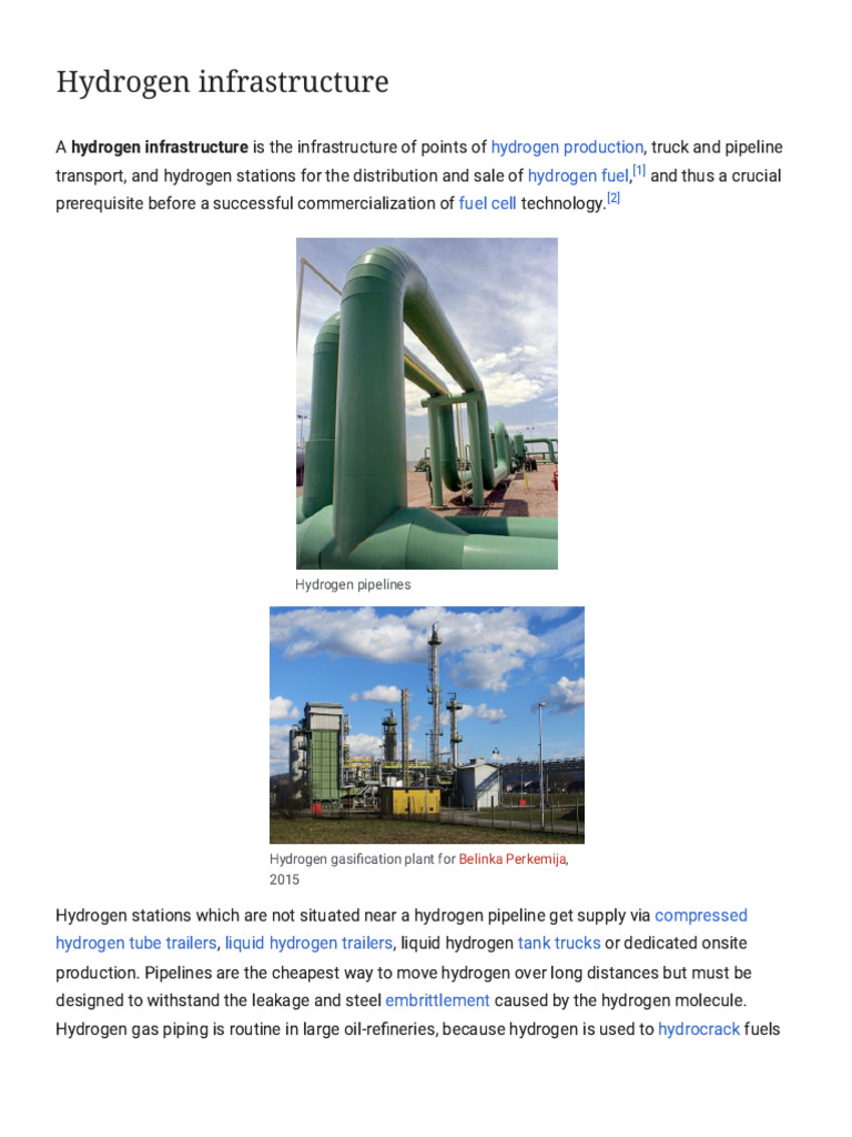 Hydrogen Infrastructure - Wikipedia | PDF | Gases | Chemical Substances