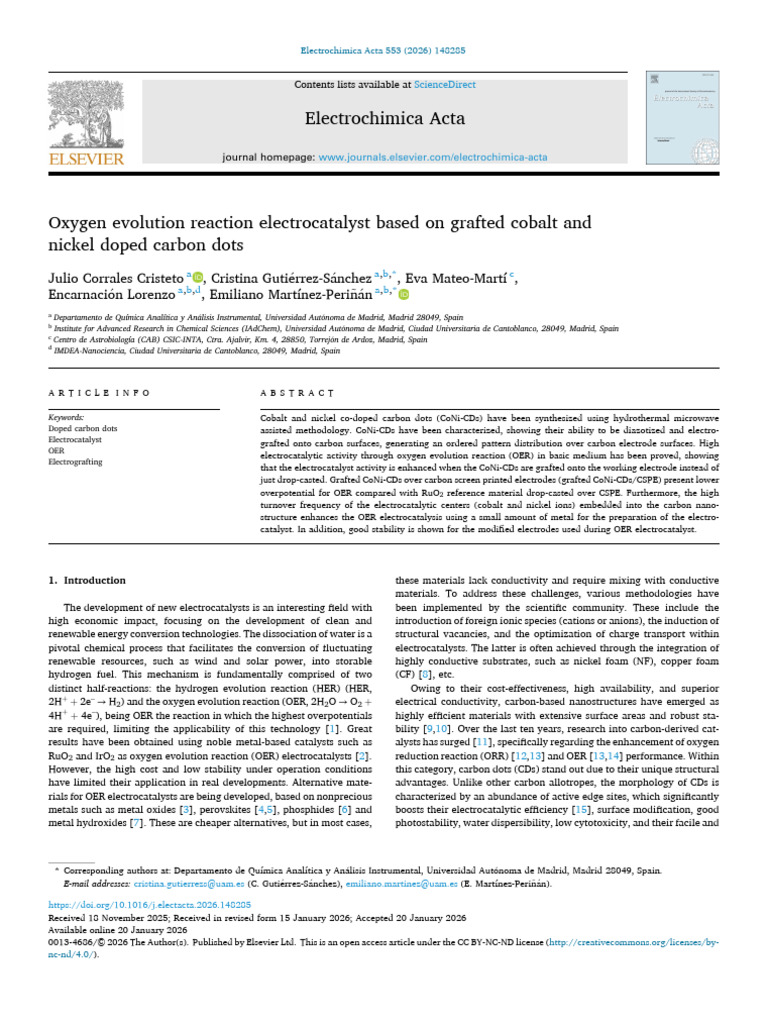 Oxygen Evolution Reaction Electrocatalyst Based On Grafted - 2026 ...