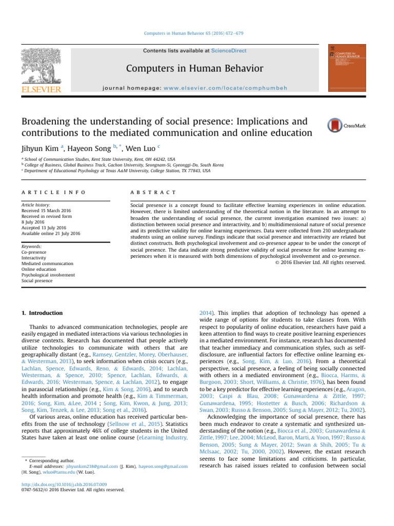 Broadening The Understanding of Social Presence Implications and ...