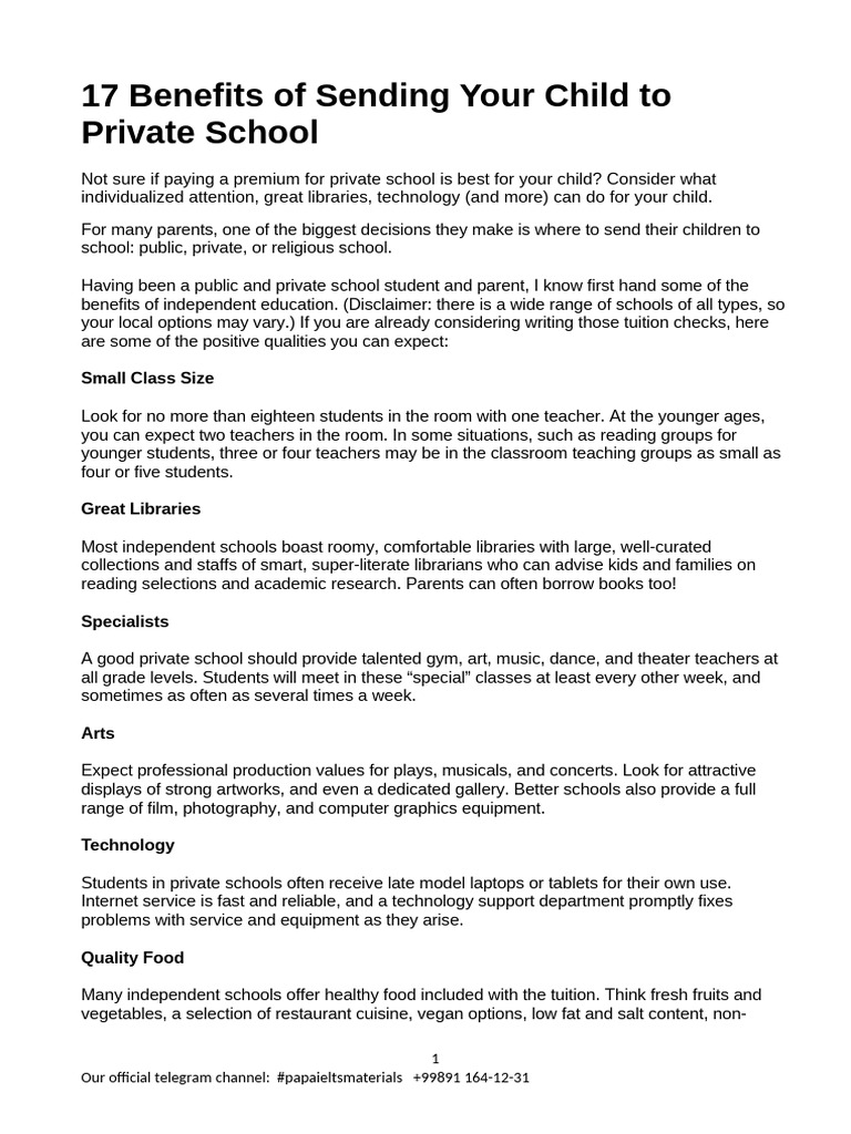 17 Benefits of Sending Your Child To Private School | PDF | Libraries ...