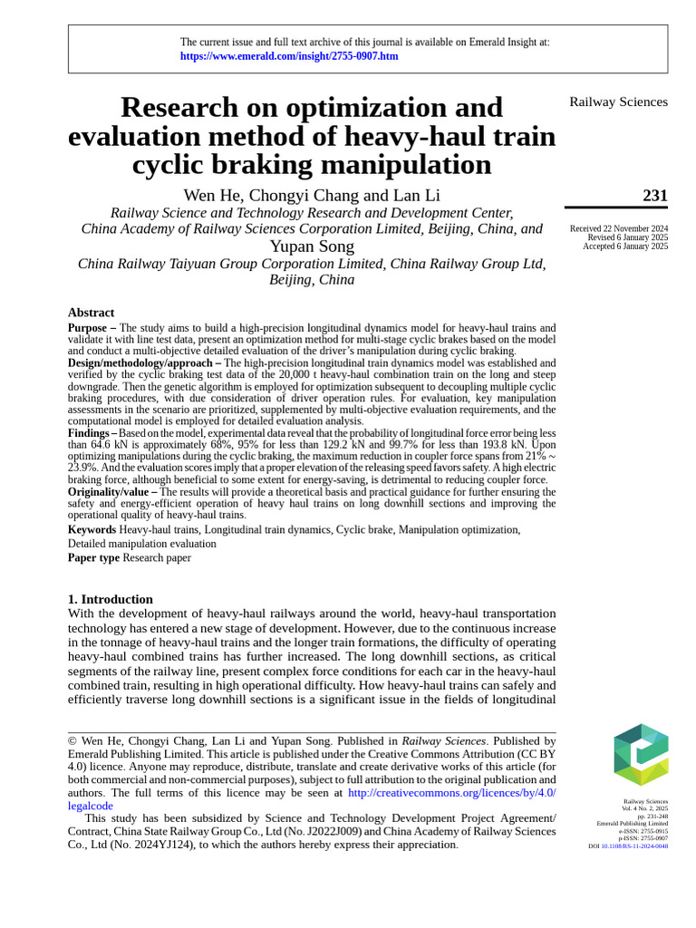 Research On Optimization and Evaluation Method of Heavy-Haul Train ...