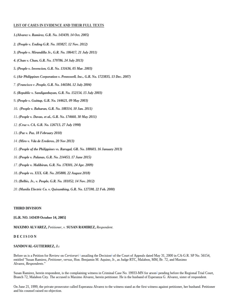 List of Cases in Evidence and Their Full Texts | PDF | Witness | Rape