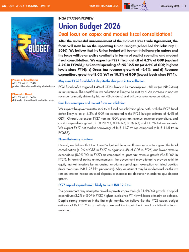 Antique On Union Budget 2026 | PDF | Government Budget Balance | Taxes