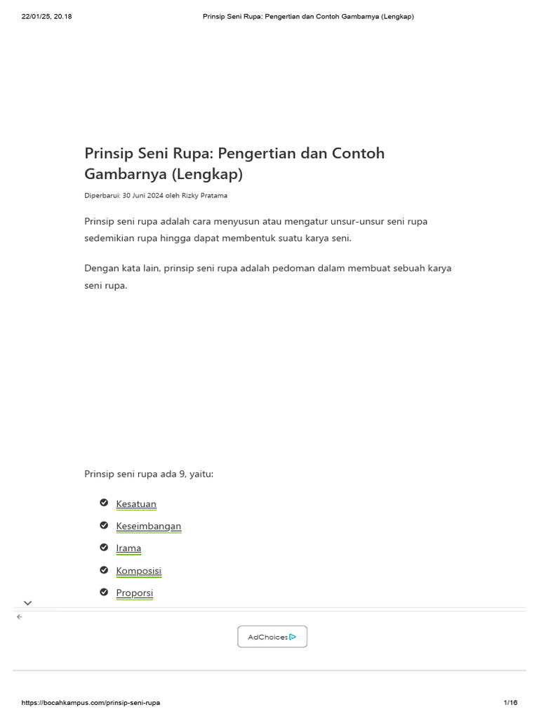 Prinsip Seni Rupa - Pengertian Dan Contoh Gambarnya (Lengkap) | PDF