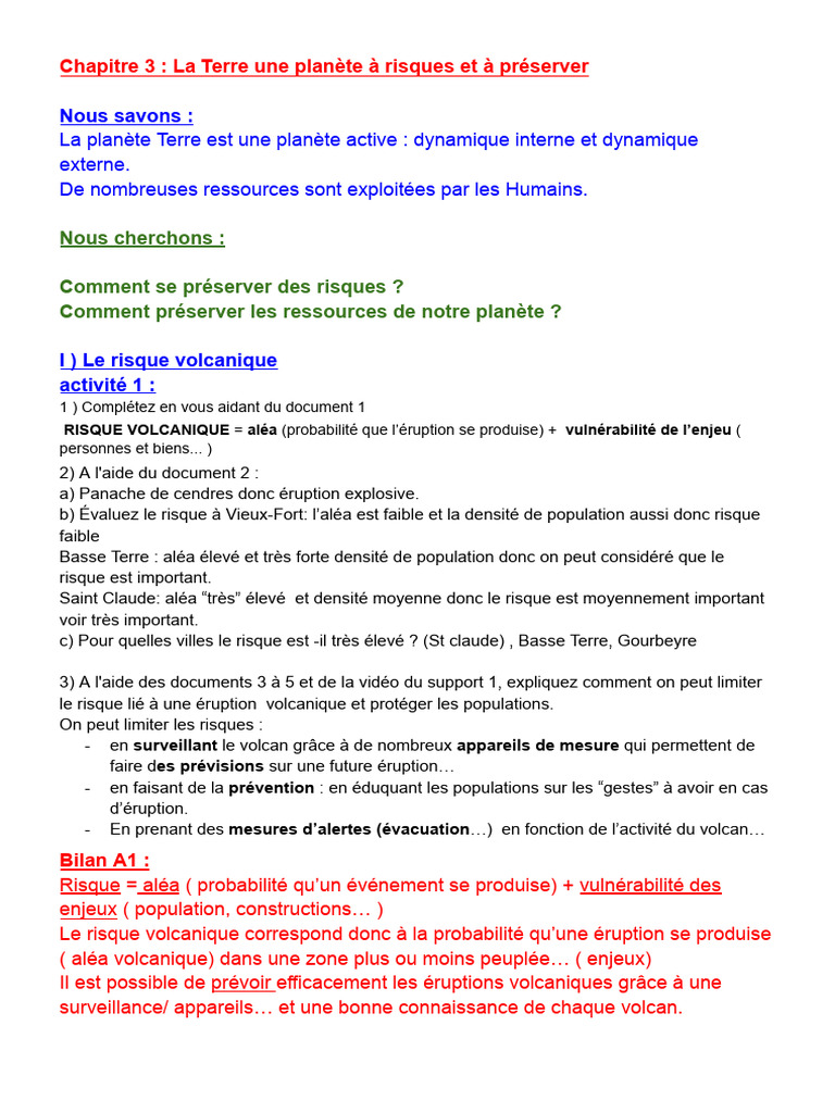 Chapitre 3 - La Terre Une Planète À Risques Et À Préserver | PDF ...