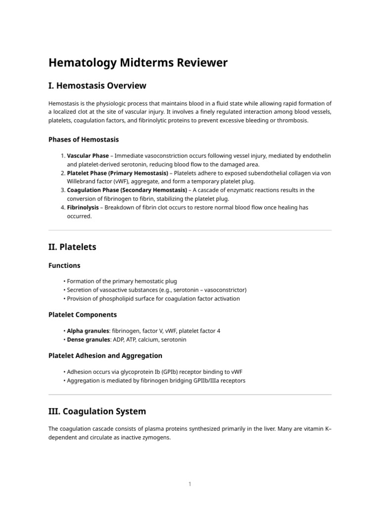 Hematology Midterms Reviewer | PDF | Coagulation | Platelet