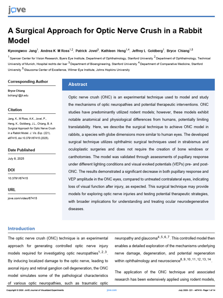 Jove Protocol 67415 a Surgical Approach for Optic Nerve Crush in a ...