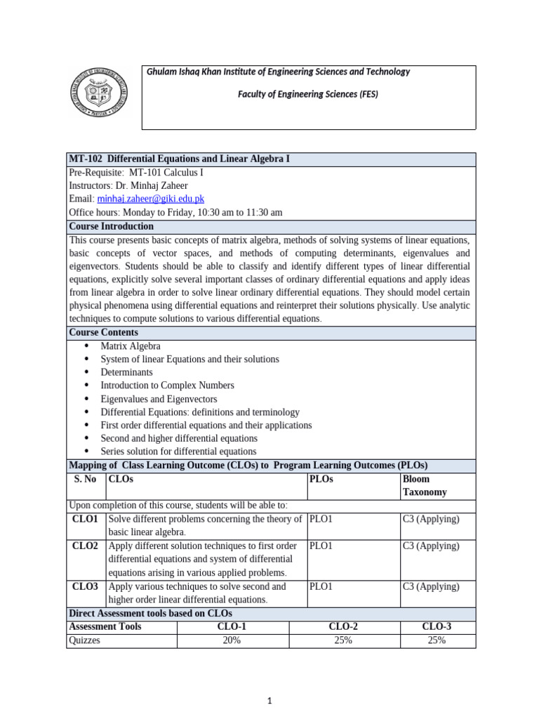 MT102 Differential Equations and Linear Algebra-As Received | PDF ...