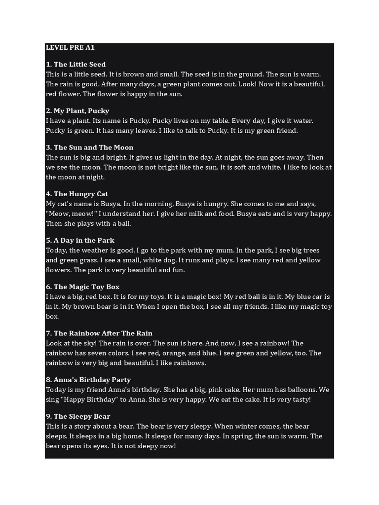 Reading Texts PreA1-A2 | PDF | Zoo | Classroom