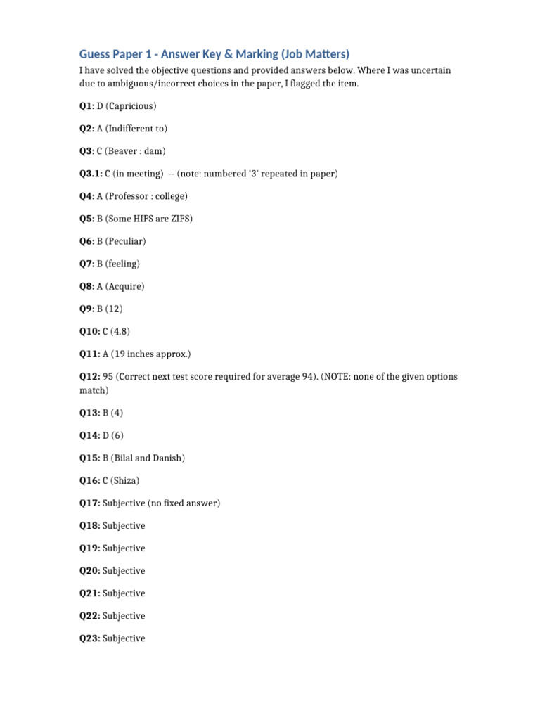 Guess Paper 1 Answers | PDF | Hajj | Pilgrimage