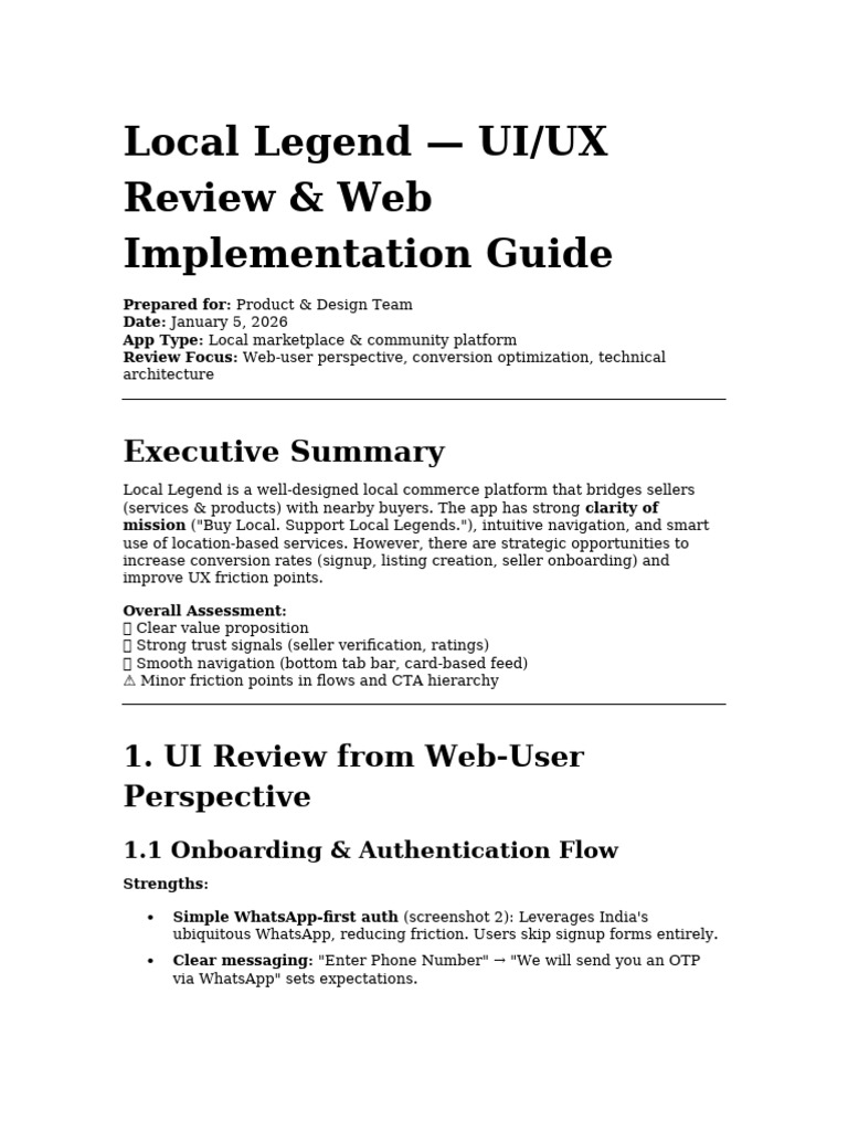 Local Legend UI UX Review | PDF | User Experience | Software