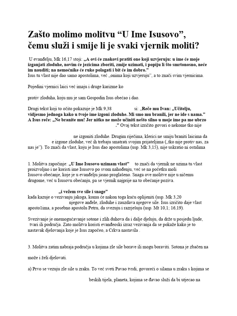 Zašto Molimo Molitvu U Ime Isusovo | PDF