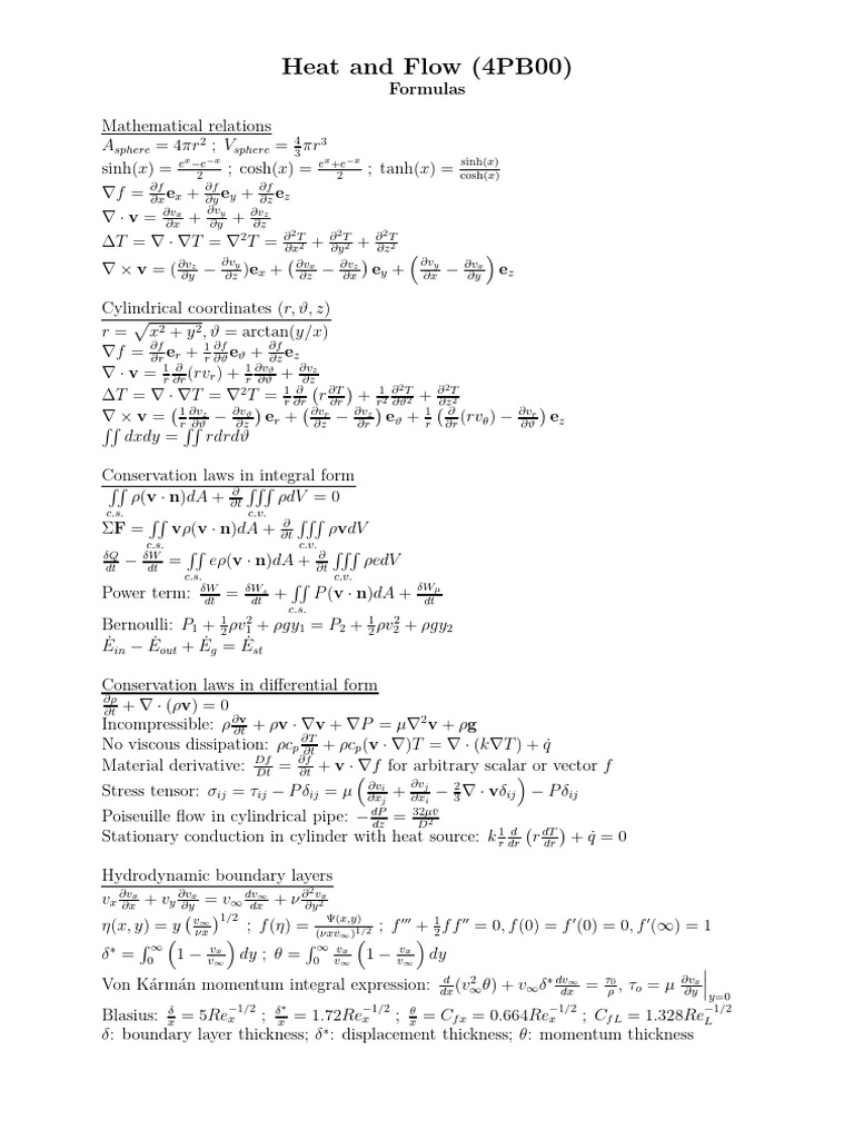 Formulas Heat and Flow (1) | PDF | Boundary Layer | Classical Mechanics