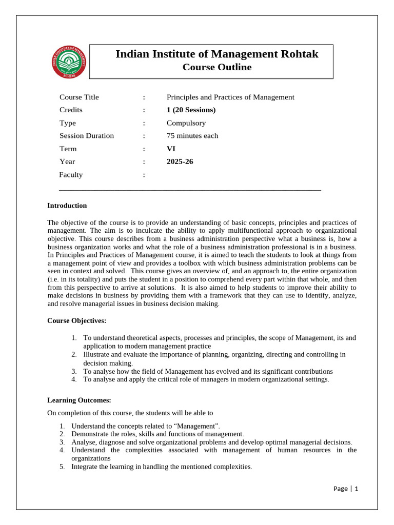 Course Outline | PDF | Business | Psychology