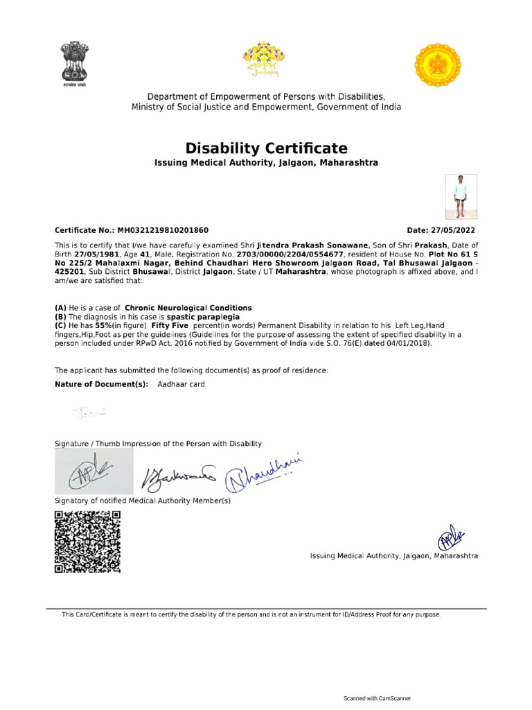 Disability Certificate Jitu(1) | PDF