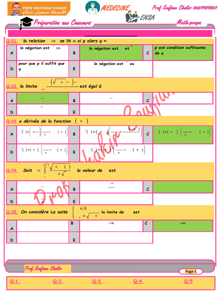 Correction Concours Blanc 2025 N2 Prof Chakir | PDF | Mathématiques