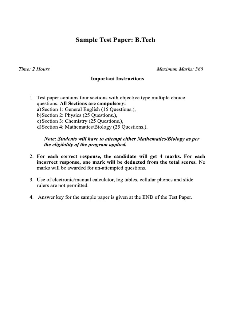 Amity Jee Sample Paper | PDF