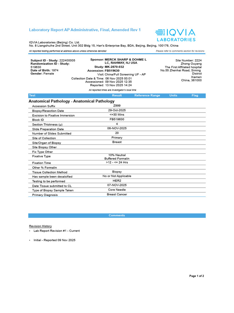 Laboratory Report AP Administrative, Final, Amended Rev 1: Anatomical ...