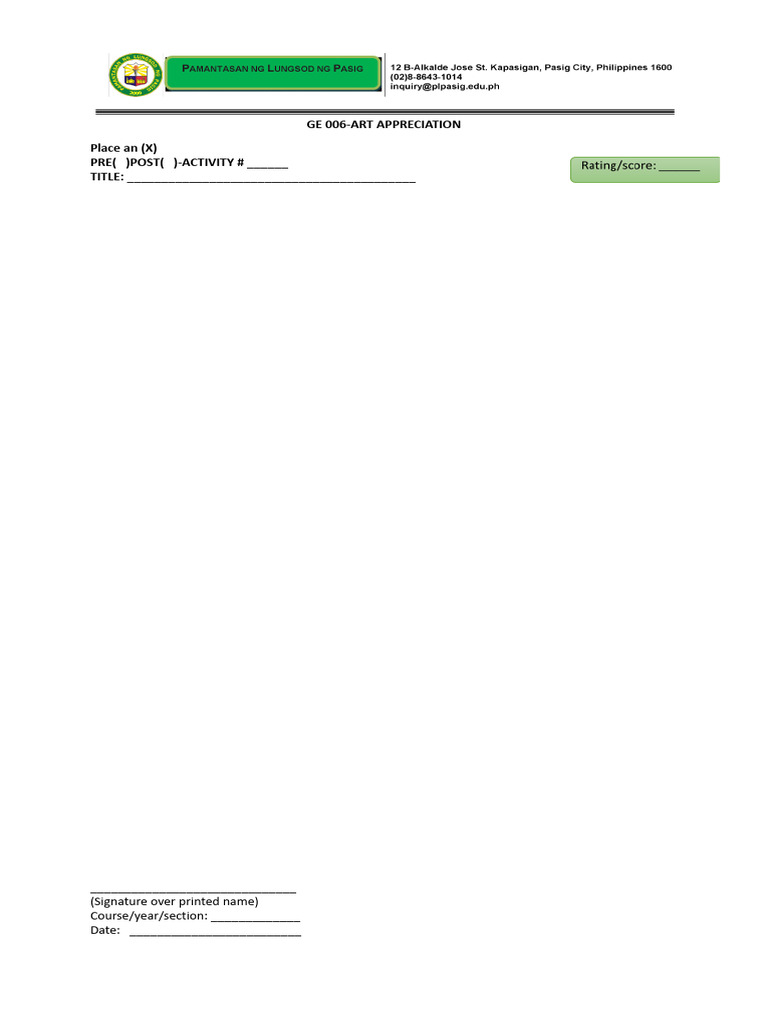 Ge 006 - PLP - Art Appre Pattern-Template For Pre-Post Activity | PDF