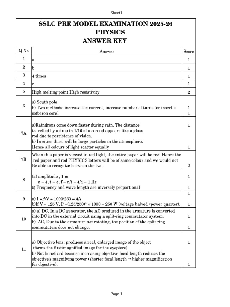 Physics Answer Key | PDF | Electrical Engineering | Electromagnetism