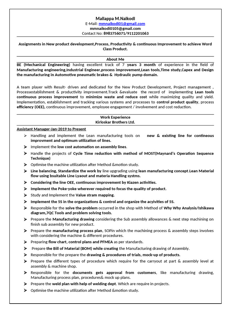 Mallappa Naikodi (Manufacturing, Process & Contineous Improvement ...