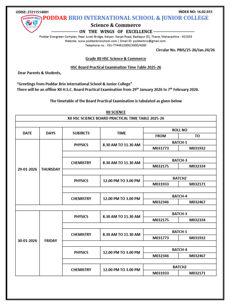 HSC Board Practical Time Table 2025-26 | PDF | Secondary Education ...