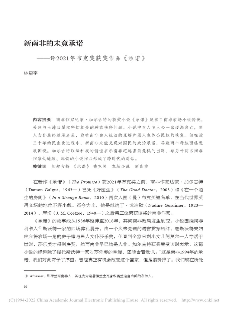 新南非的未竟承诺 - 评20 1年布克奖获奖作品《承诺》 - 林星宇 | PDF