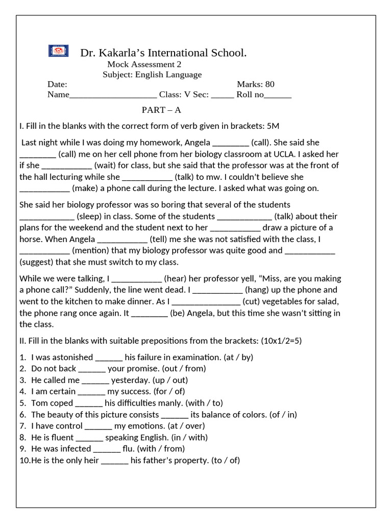 Grade 5 Eng Lang Mock Test 2 | PDF