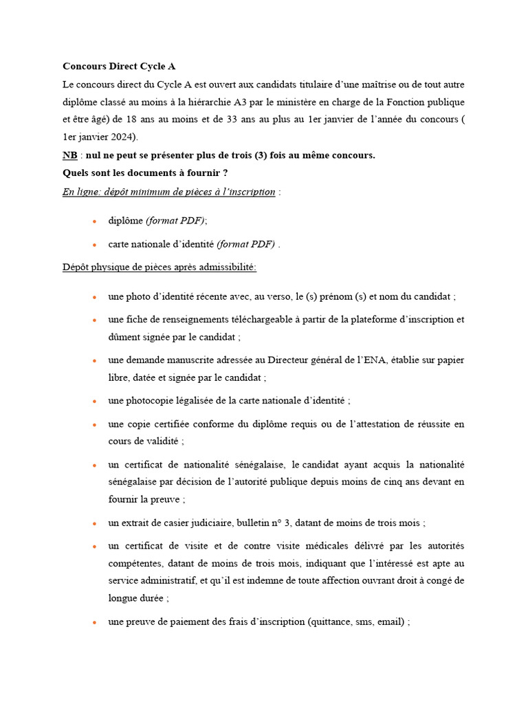 Pieces À Fournir ENA | PDF