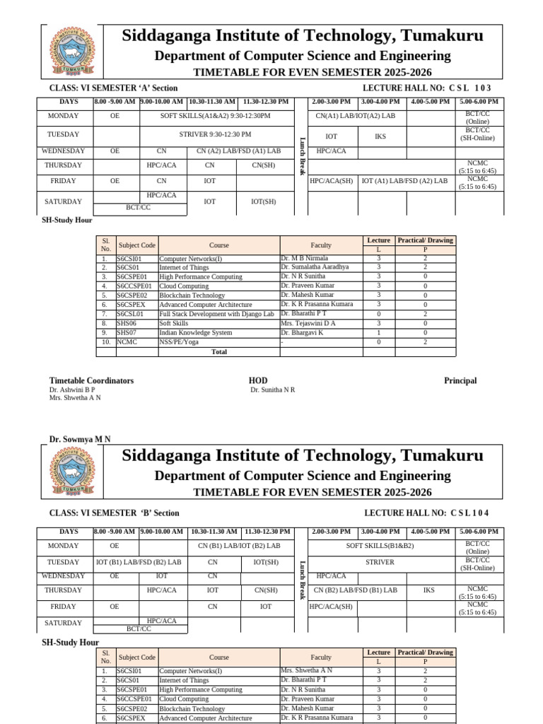 CSE Master Time Table Even 06 | PDF | Computing